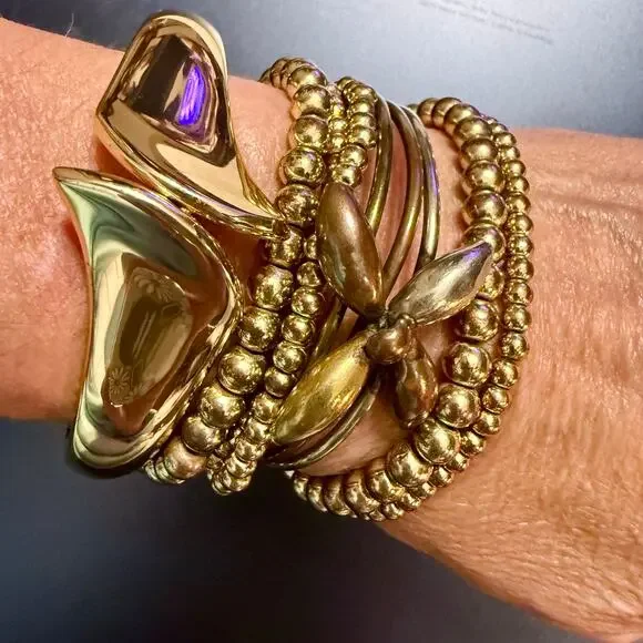 Set of Gold Tone Mixed Metal Beaded Bracelets - Picture 4 of 9